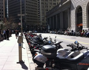 Motorbikes parked in the Financial District, San Francisco