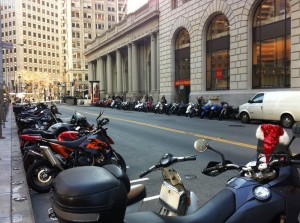 More bikes. Apparently Santa rides a KTM ADV bike. Motorbikes parked in San Francisco in December